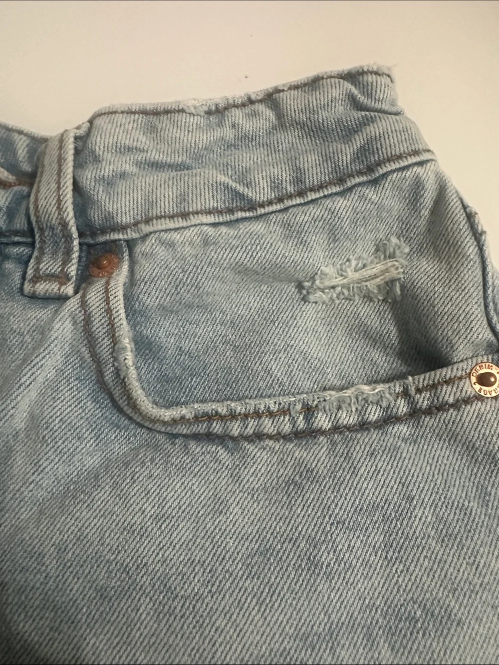 Garage Light Wash Frayed Denim Shorts - Blue